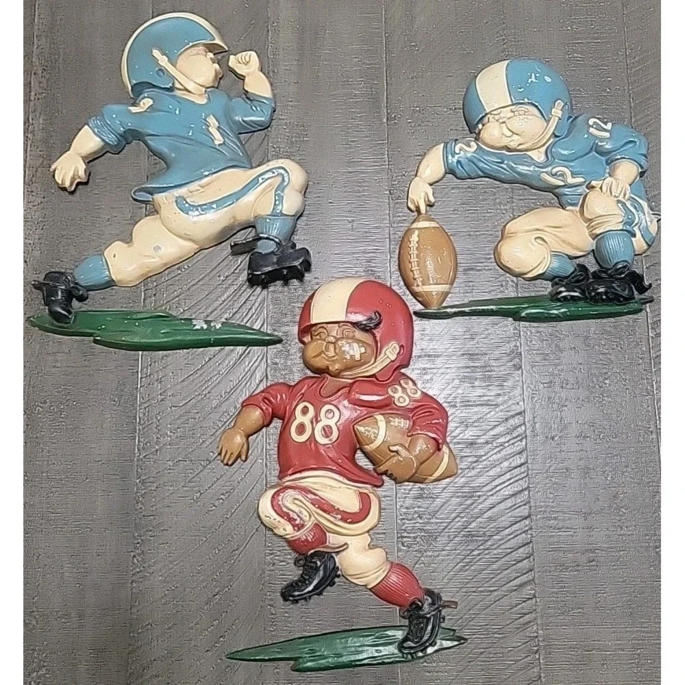 Vintage 1976 Metal 3 Football‎ Players HOMCO Plaques Wall Hanger USA Made Decor